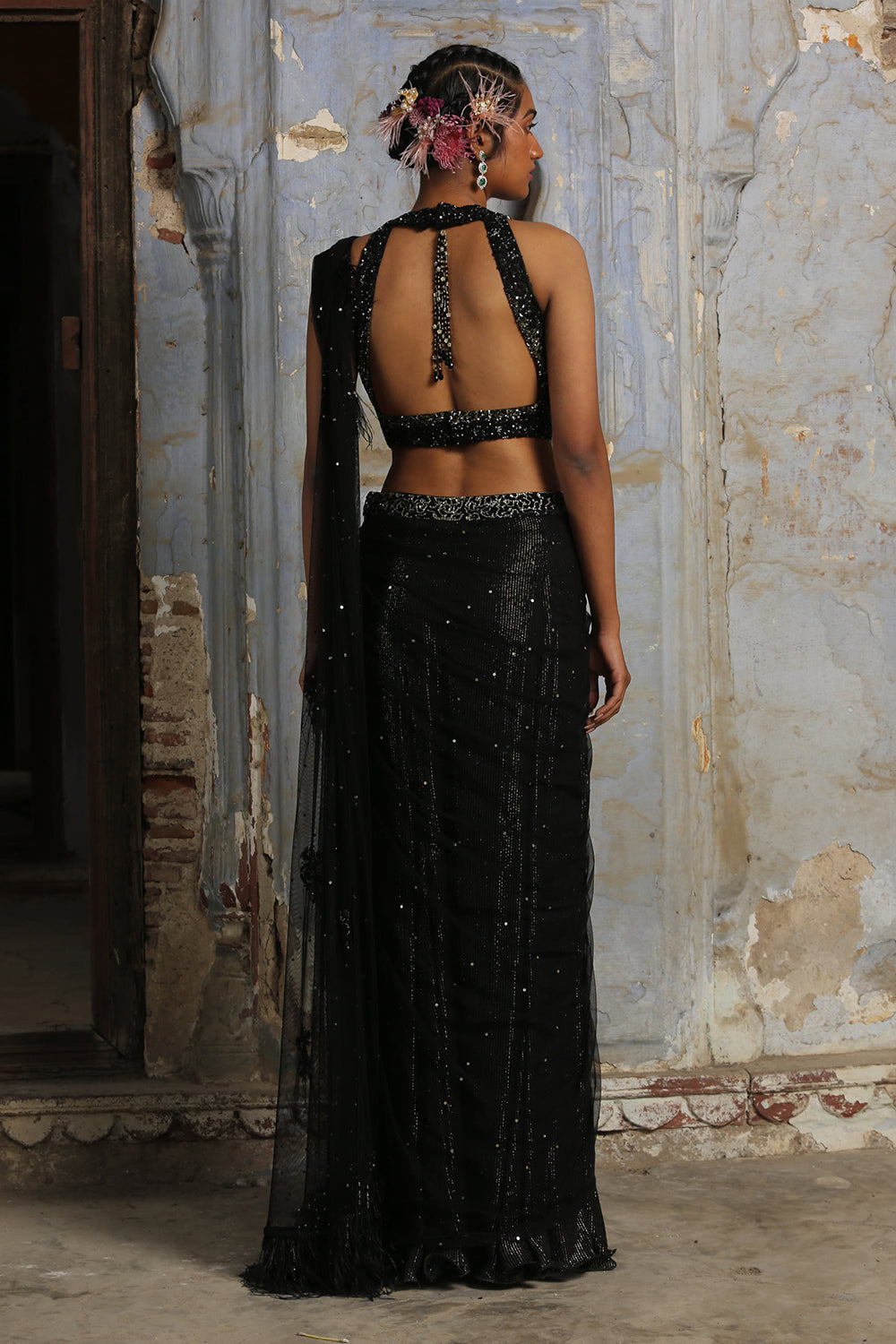 Black And Gold Drape Saree