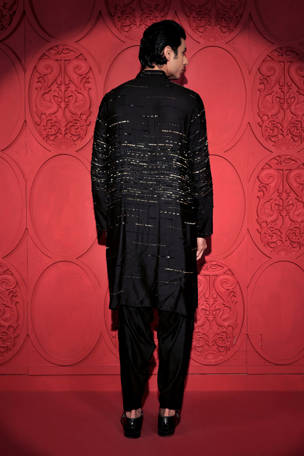 Black and Gold Embroidered Kurta Set