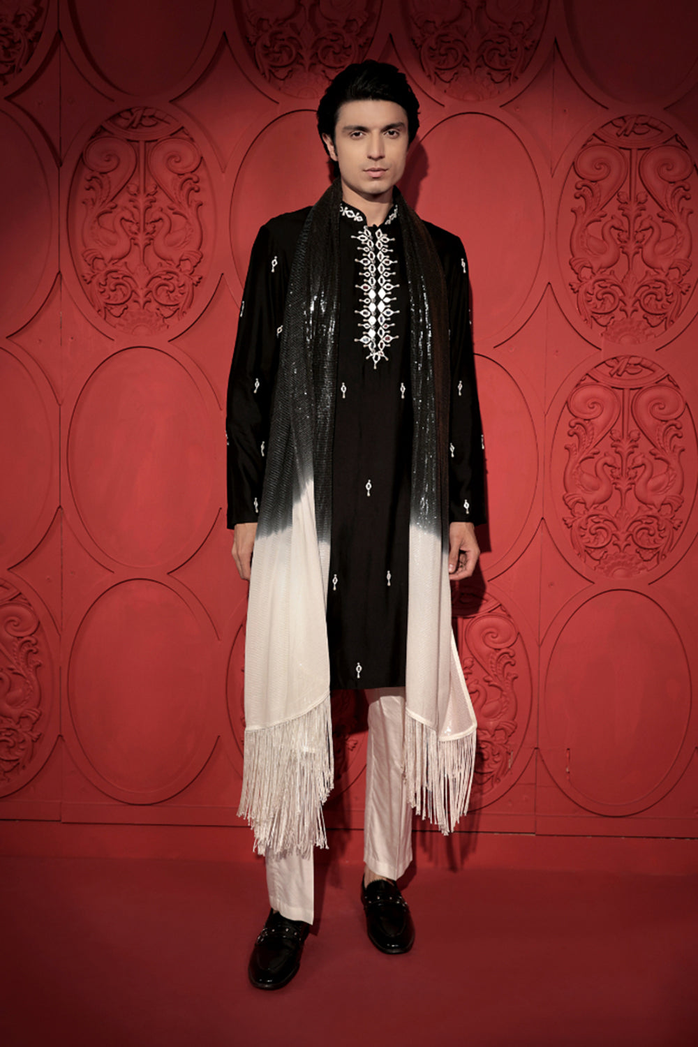 Black and White Mirror Work Kurta Set