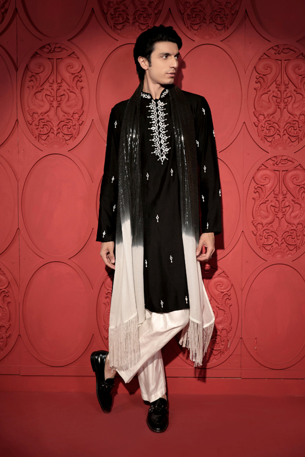 Black and White Mirror Work Kurta Set