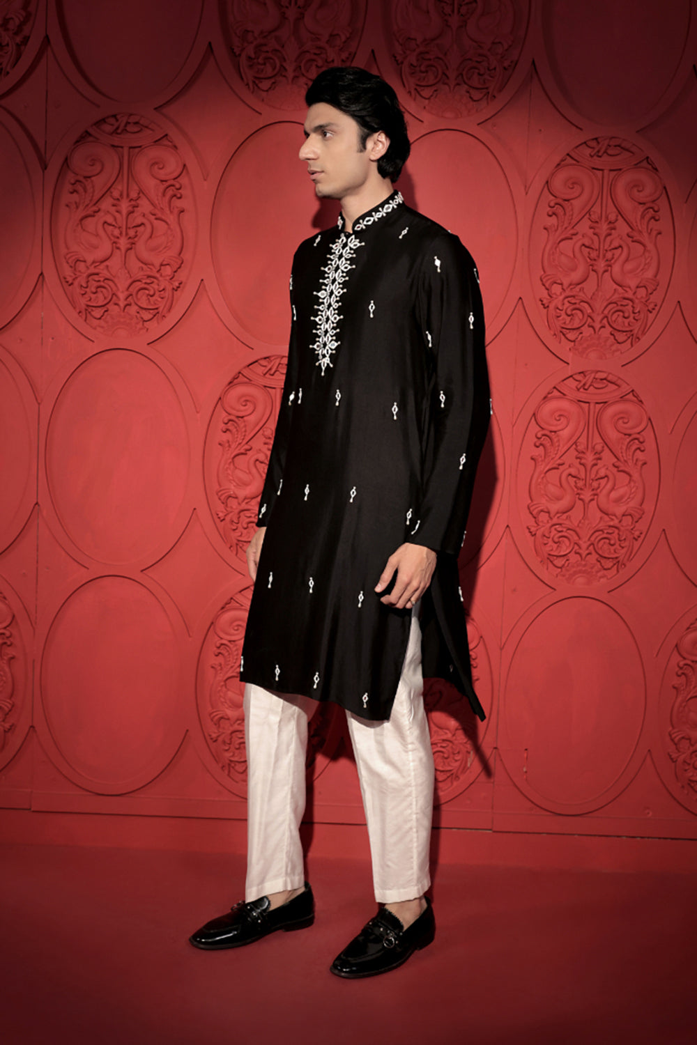 Black and White Mirror Work Kurta Set