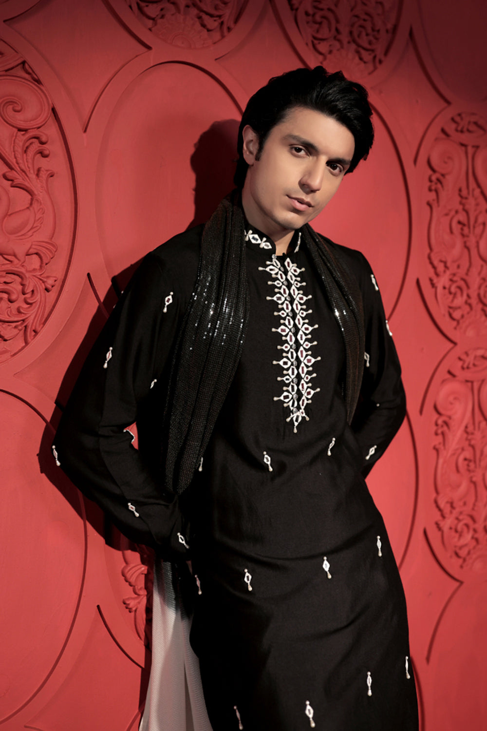 Black and White Mirror Work Kurta Set