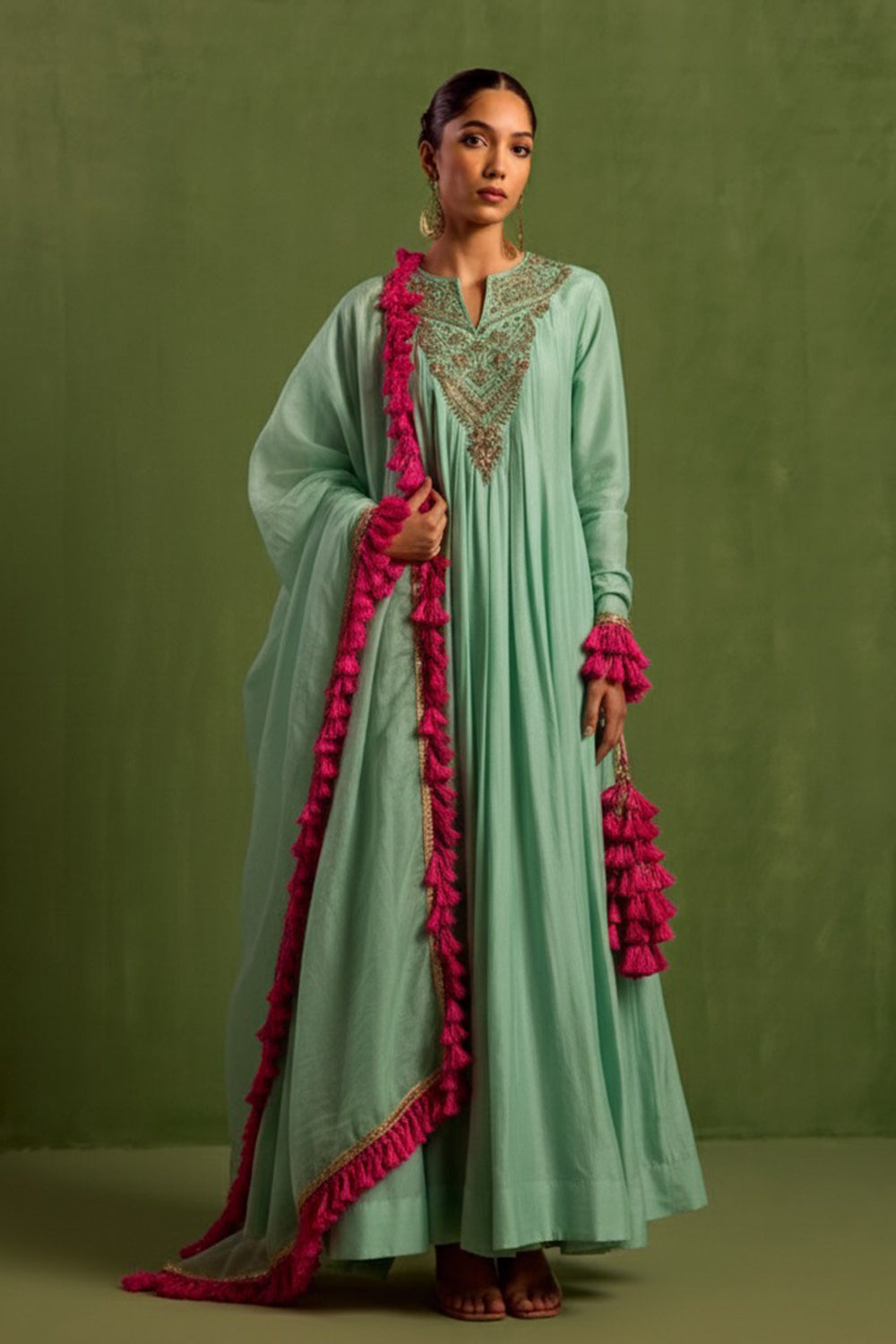 Blue Chanderi Silk Hand Embroidered Kurta Set