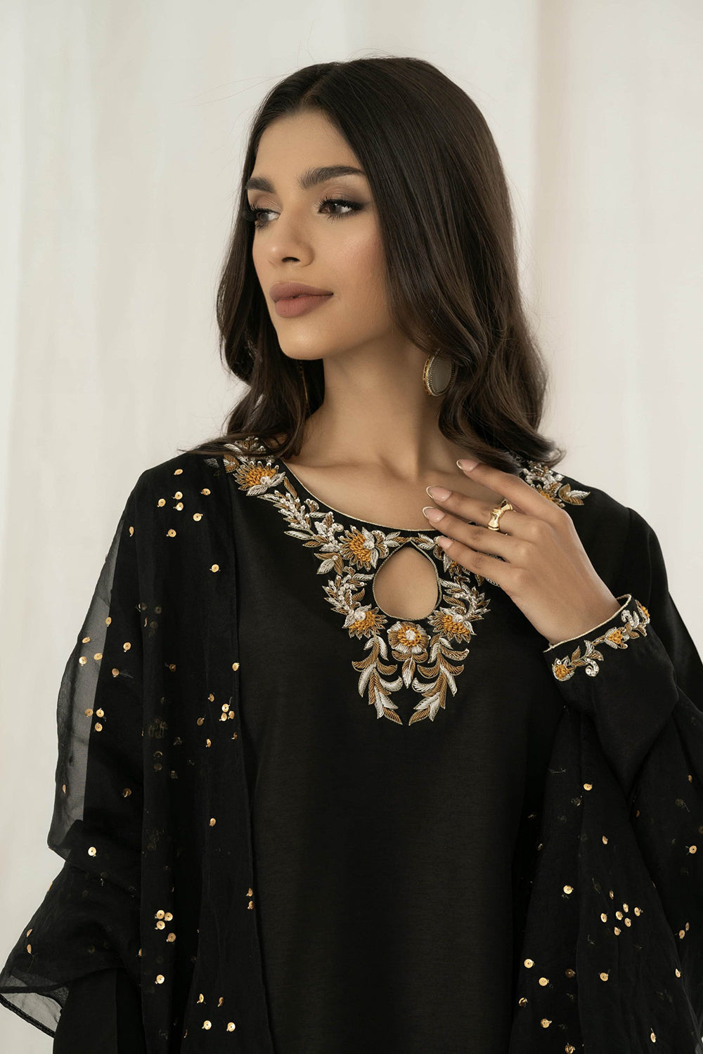 Black Embroidered Kurta Farshi Salwar Set with Dupatta