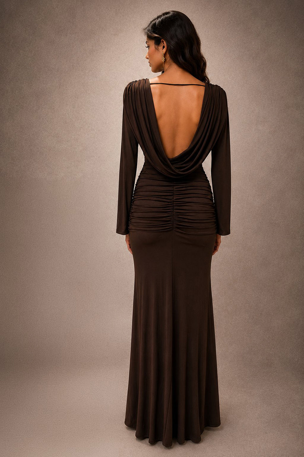 Brown Evening Gown with Full Sleeves