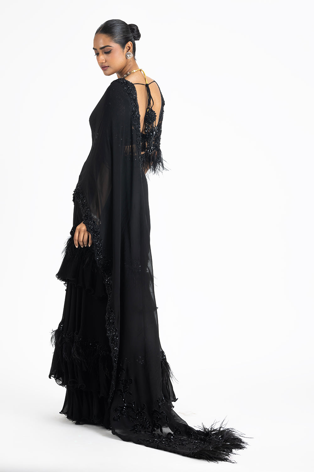 Black Geogette Tierred Skirt Saree