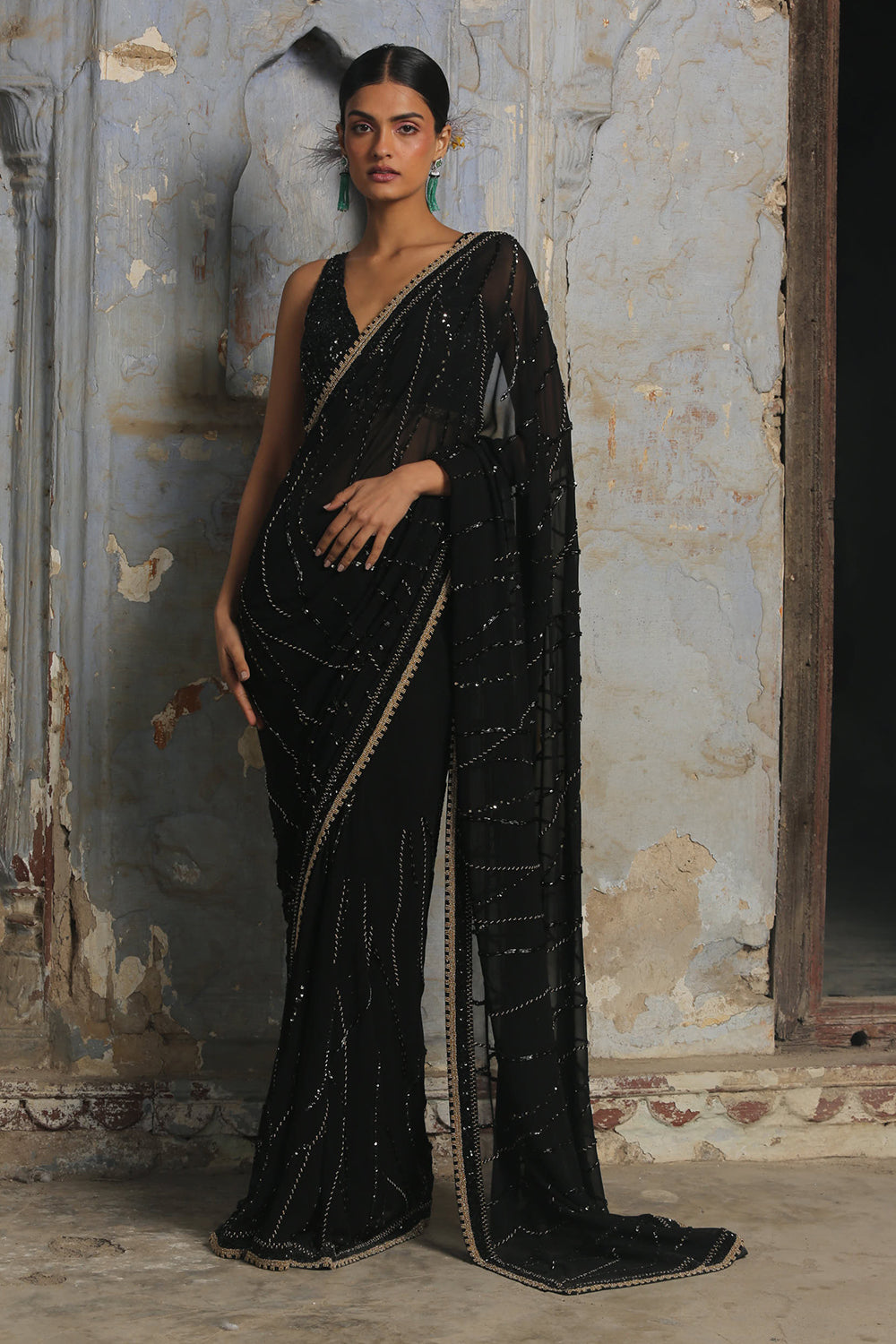 Black Gold Georgette Saree