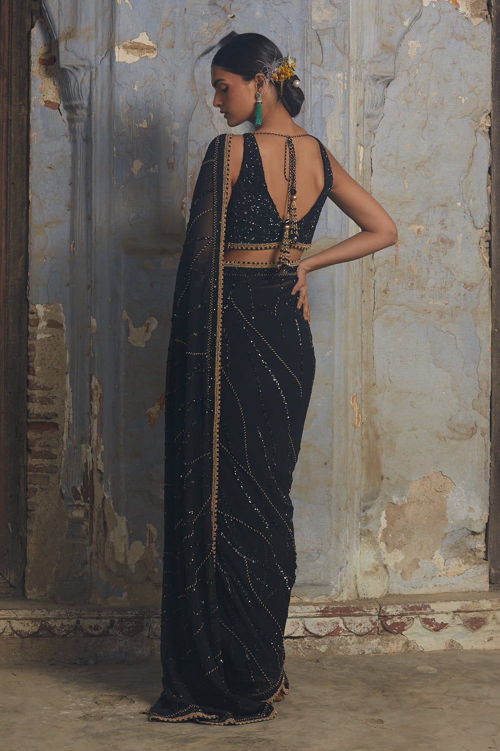 Black Gold Georgette Saree