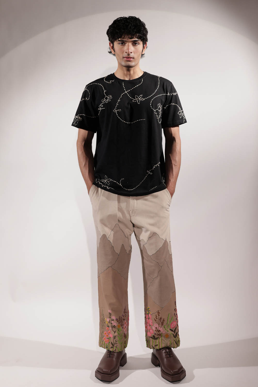 Black Kantha Embroidered T-shirt