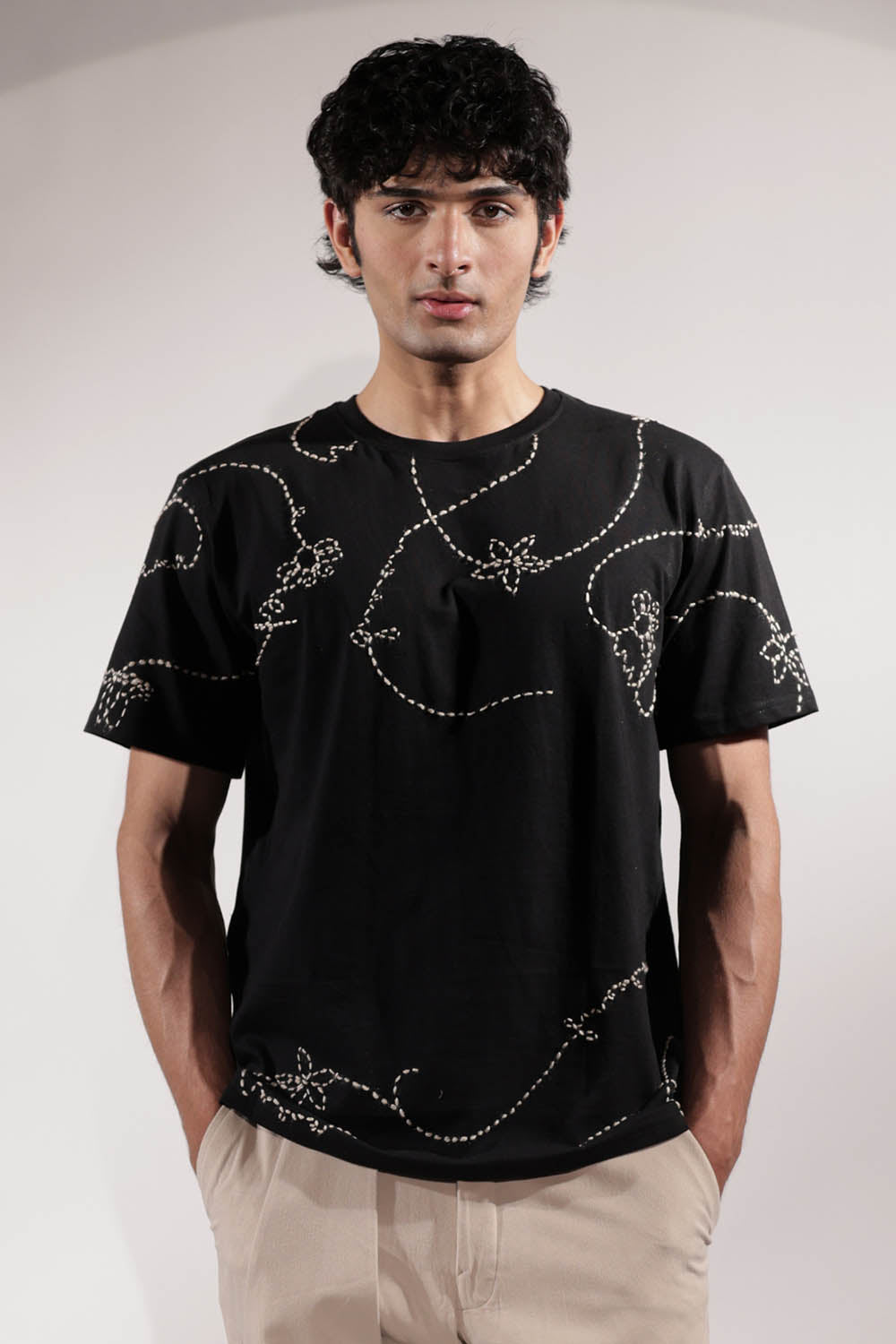Black Kantha Embroidered T-shirt
