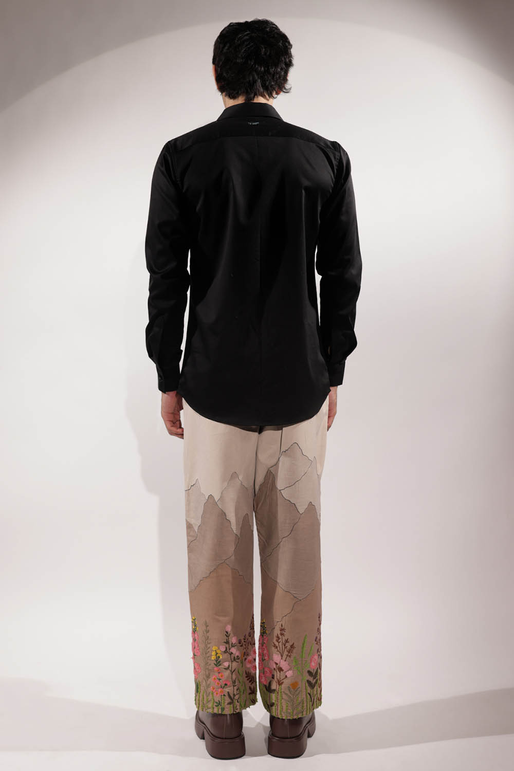 Black Kantha Shirt with 3D Butterflies