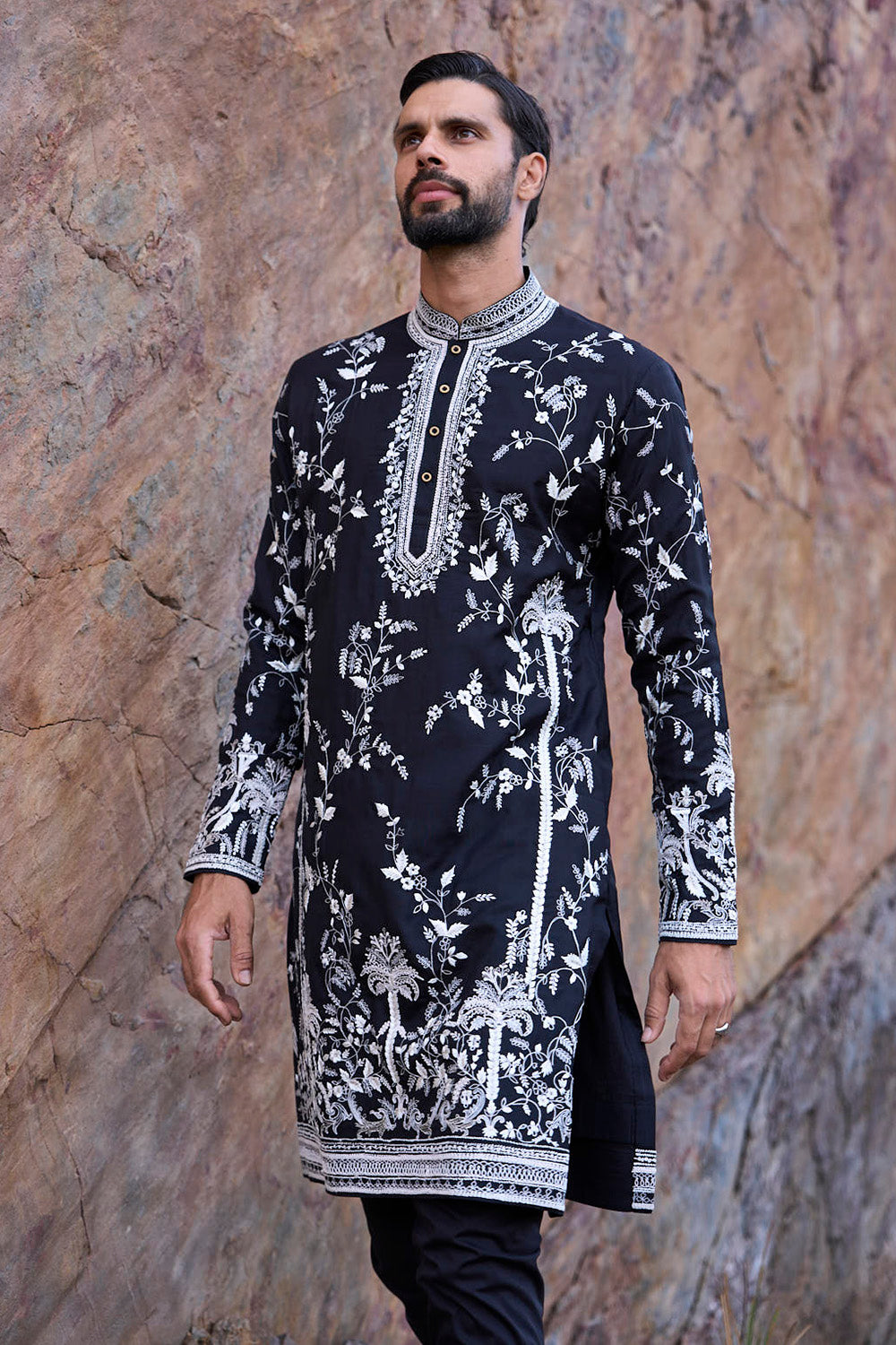Black Long Palm Tree Kurta Set