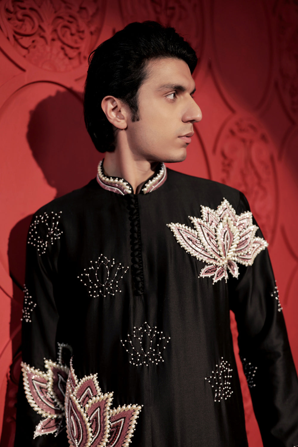 Black Lotus Embroidered Kurta Set