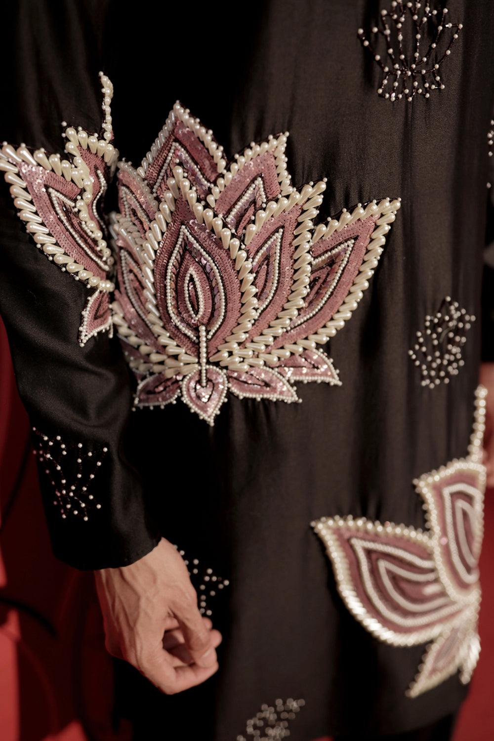 Black Lotus Embroidered Kurta Set