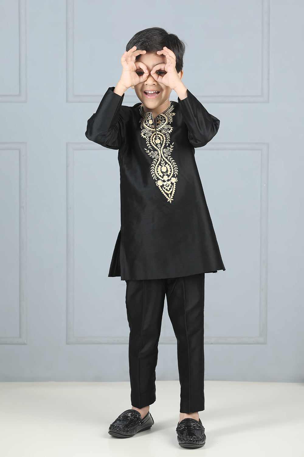 Black Round Neck Kurta with Pajama