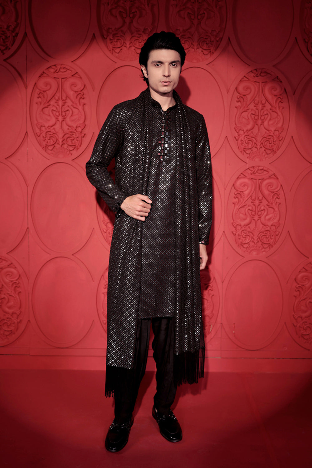 Black Sequin and Mirror Work Kurta Set