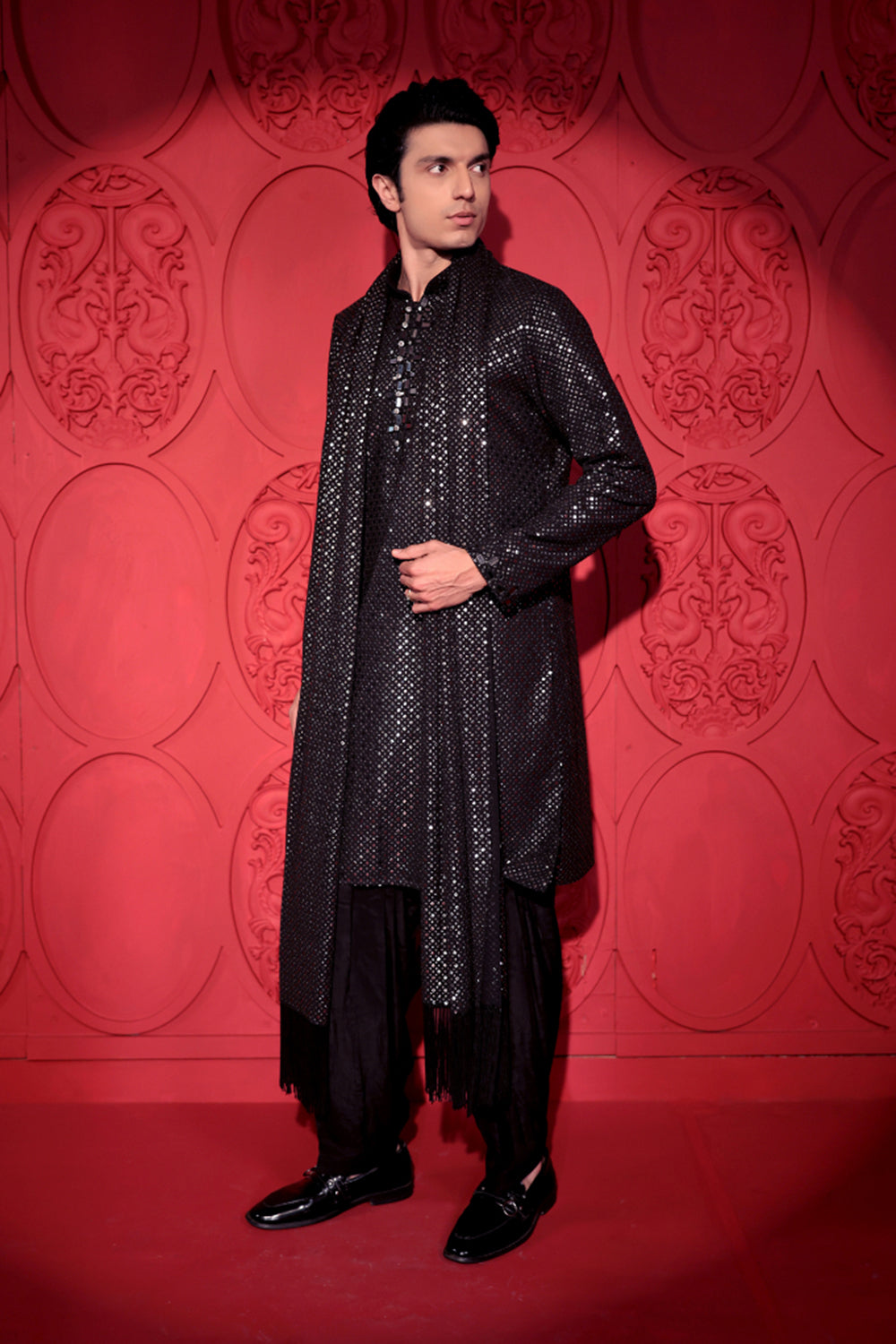 Black Sequin and Mirror Work Kurta Set
