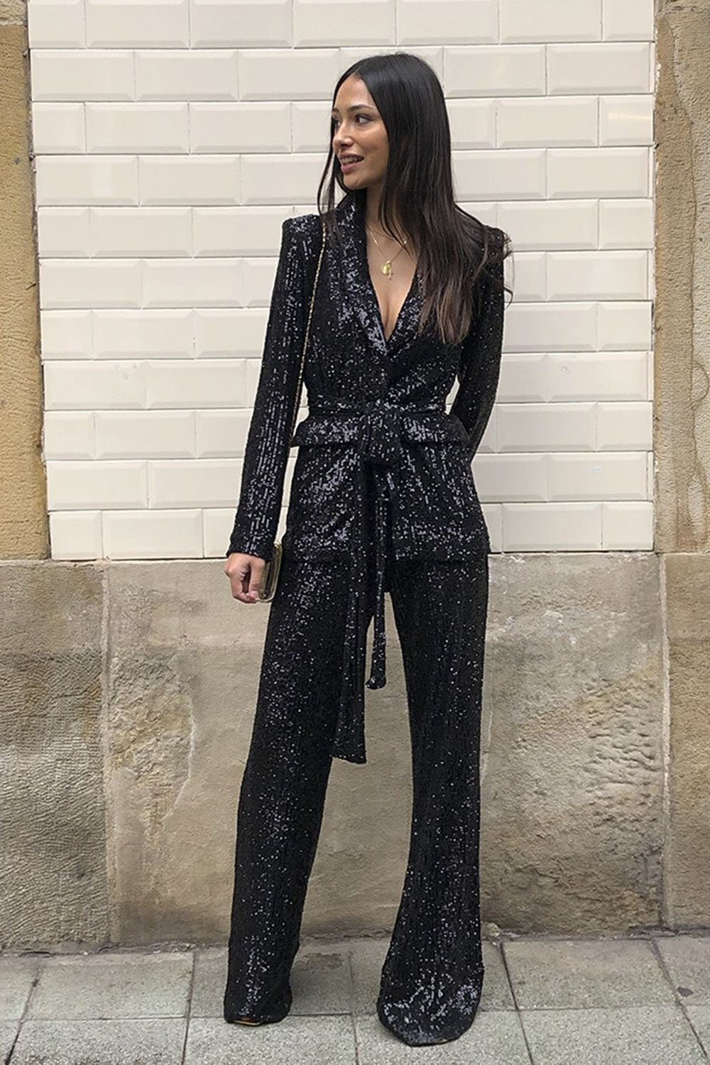 Black Sequin Blazer Suit