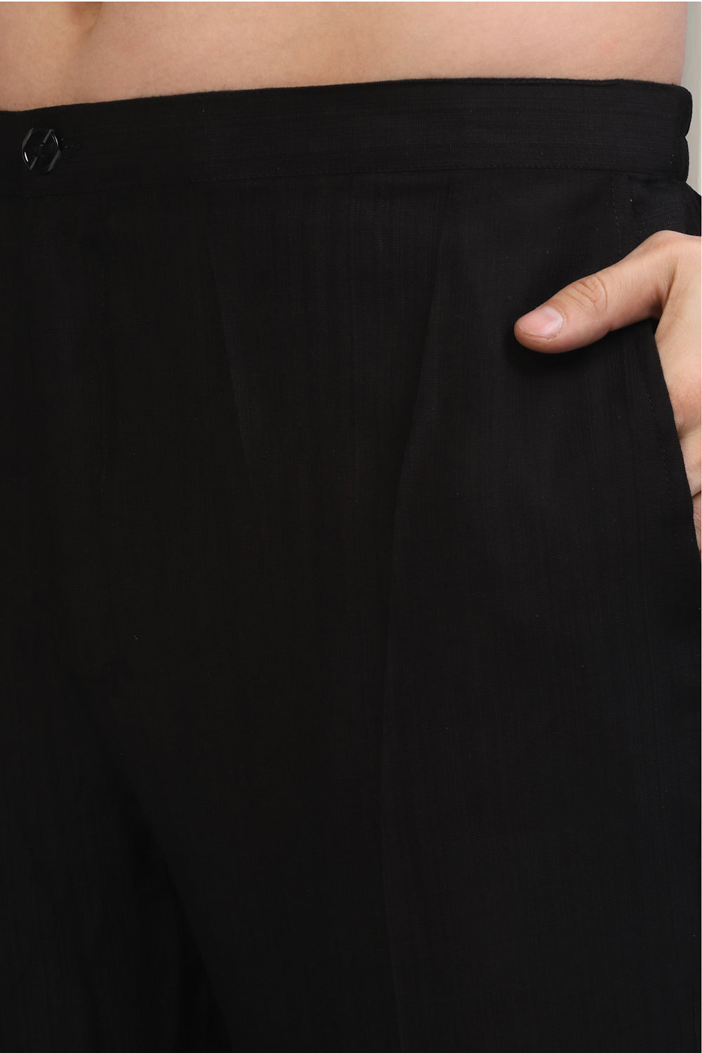 Black Silver  Stripe  Embroidered Kurta Set With Back Elastic Pants