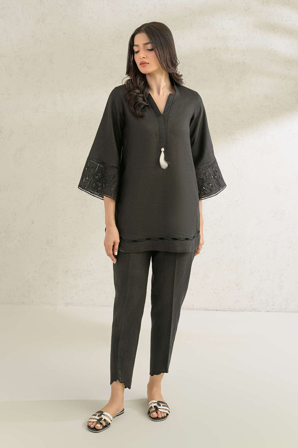 Black Solid Embellished  Co-Ord Sets