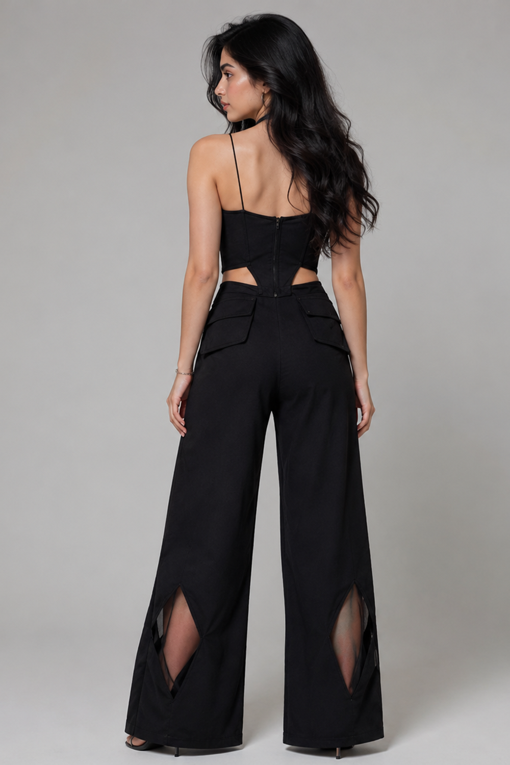 Black Strapless Cutout Waist Corset Top and Pant