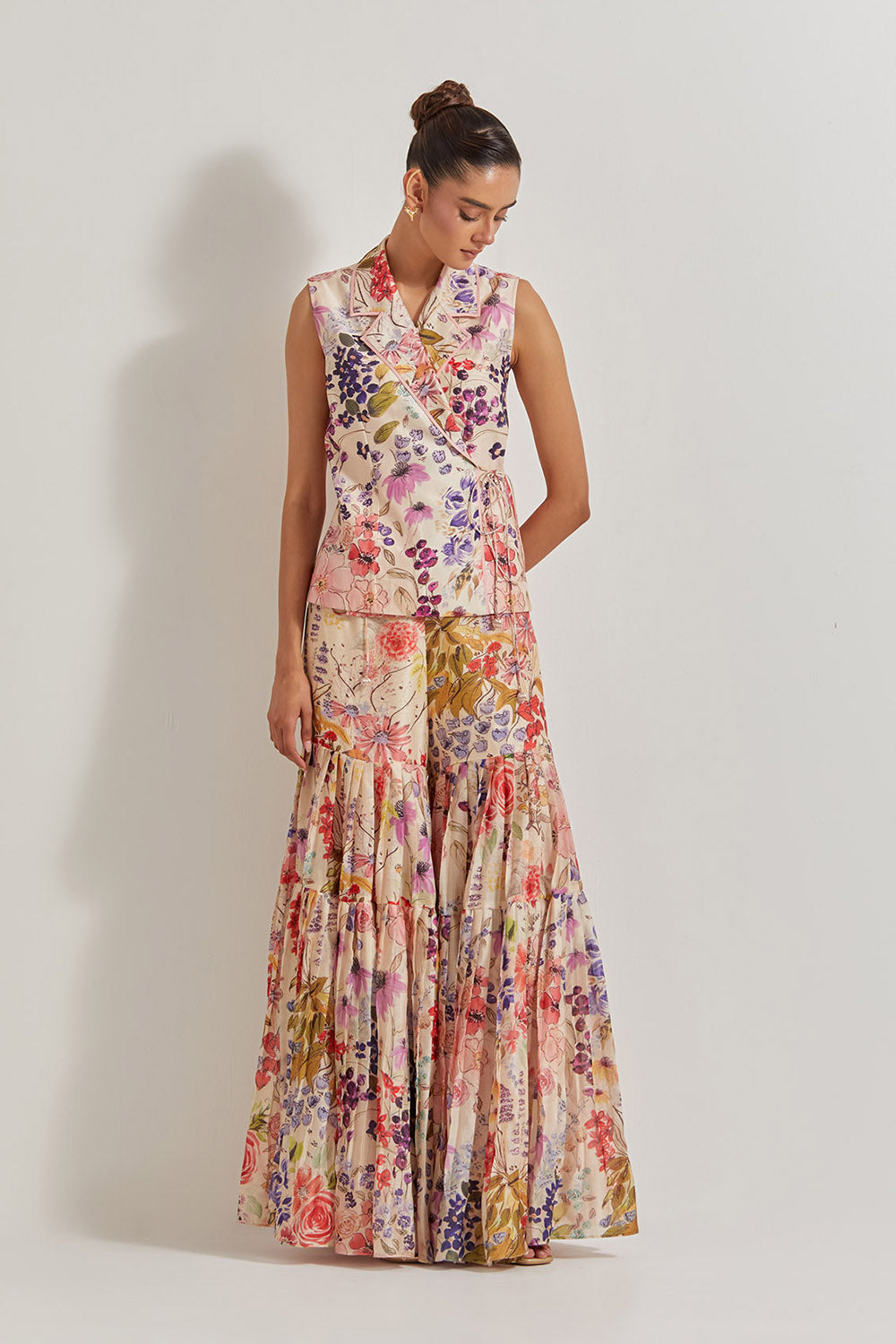 Blooming Burst Chanderi Wrap Top Paired With  Chanderi Silk Sharara