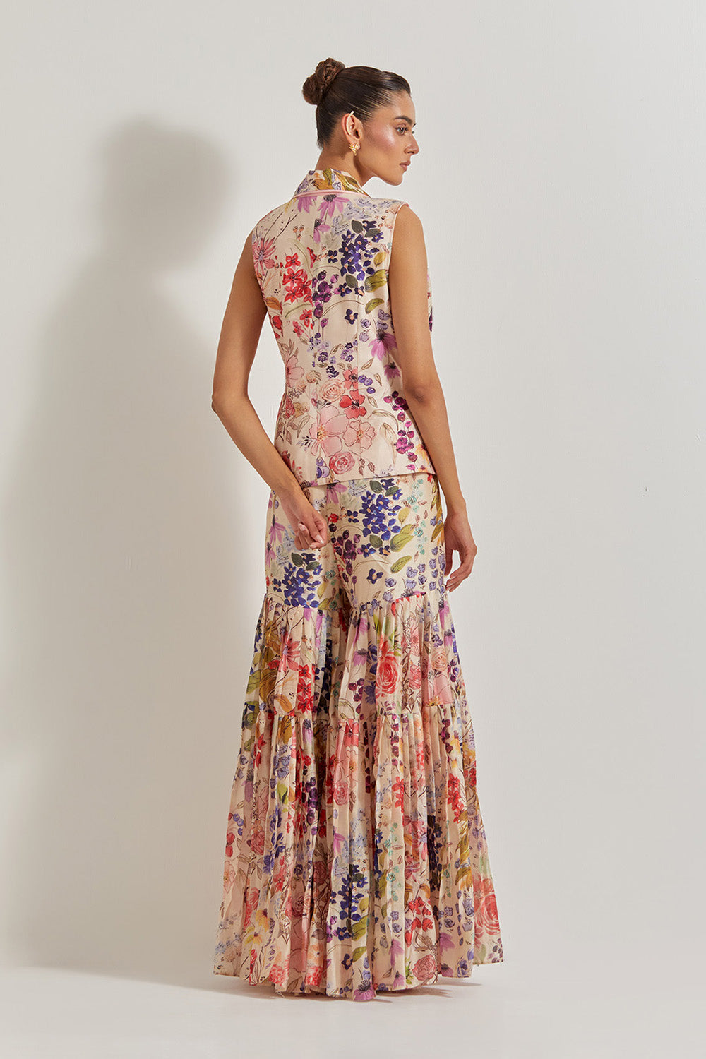 Blooming Burst Chanderi Wrap Top Paired With  Chanderi Silk Sharara