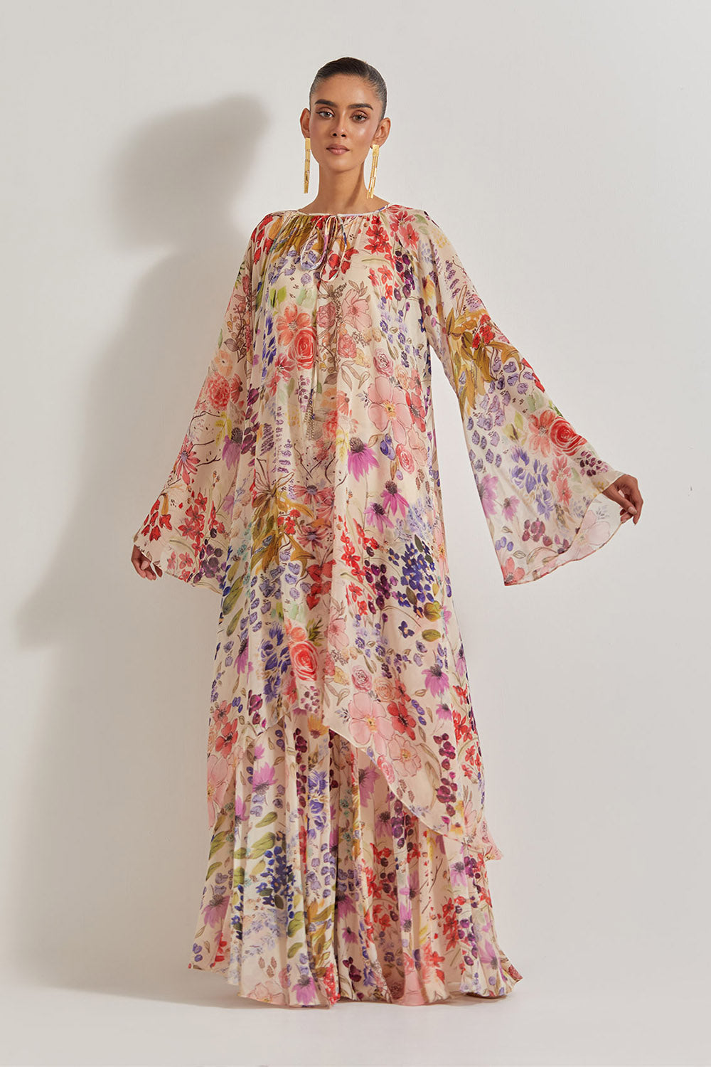 Blooming Burst Georgette  Tunic With  Sharara Pants