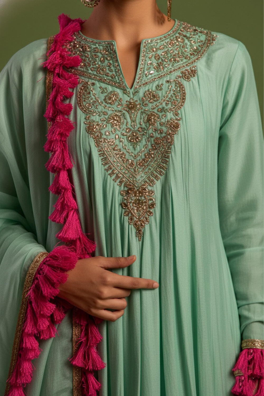 Blue Chanderi Silk Hand Embroidered Kurta Set