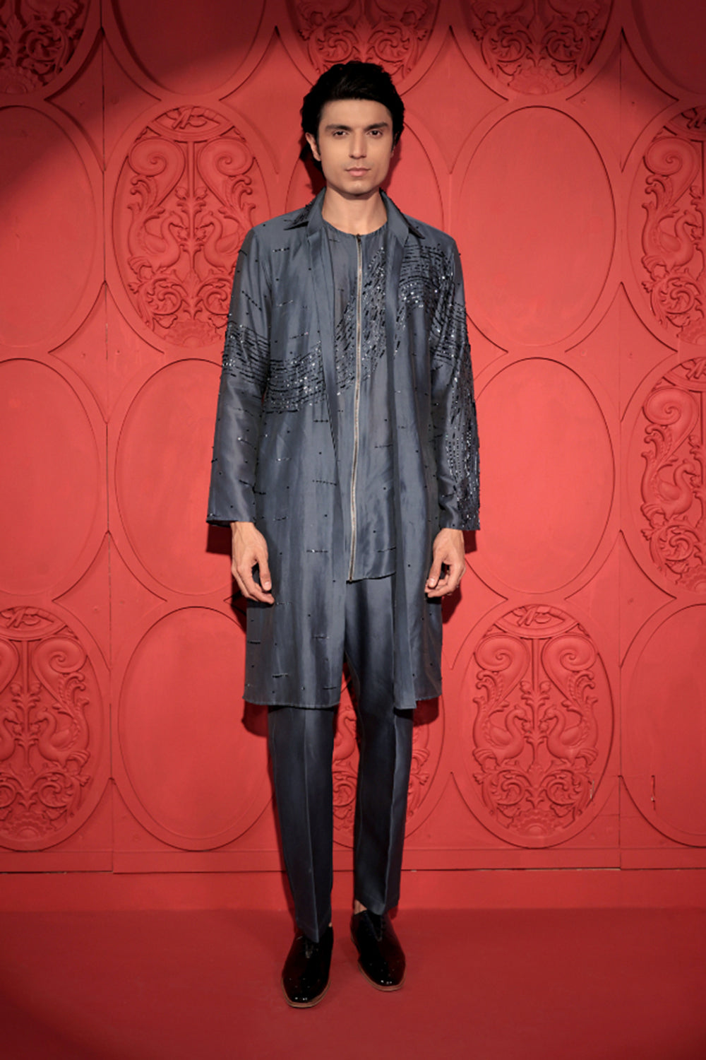 Blue Layered Embroidered Kurta Set
