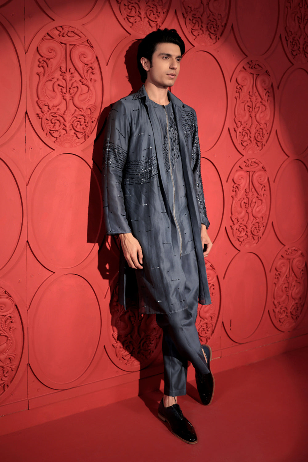 Blue Layered Embroidered Kurta Set