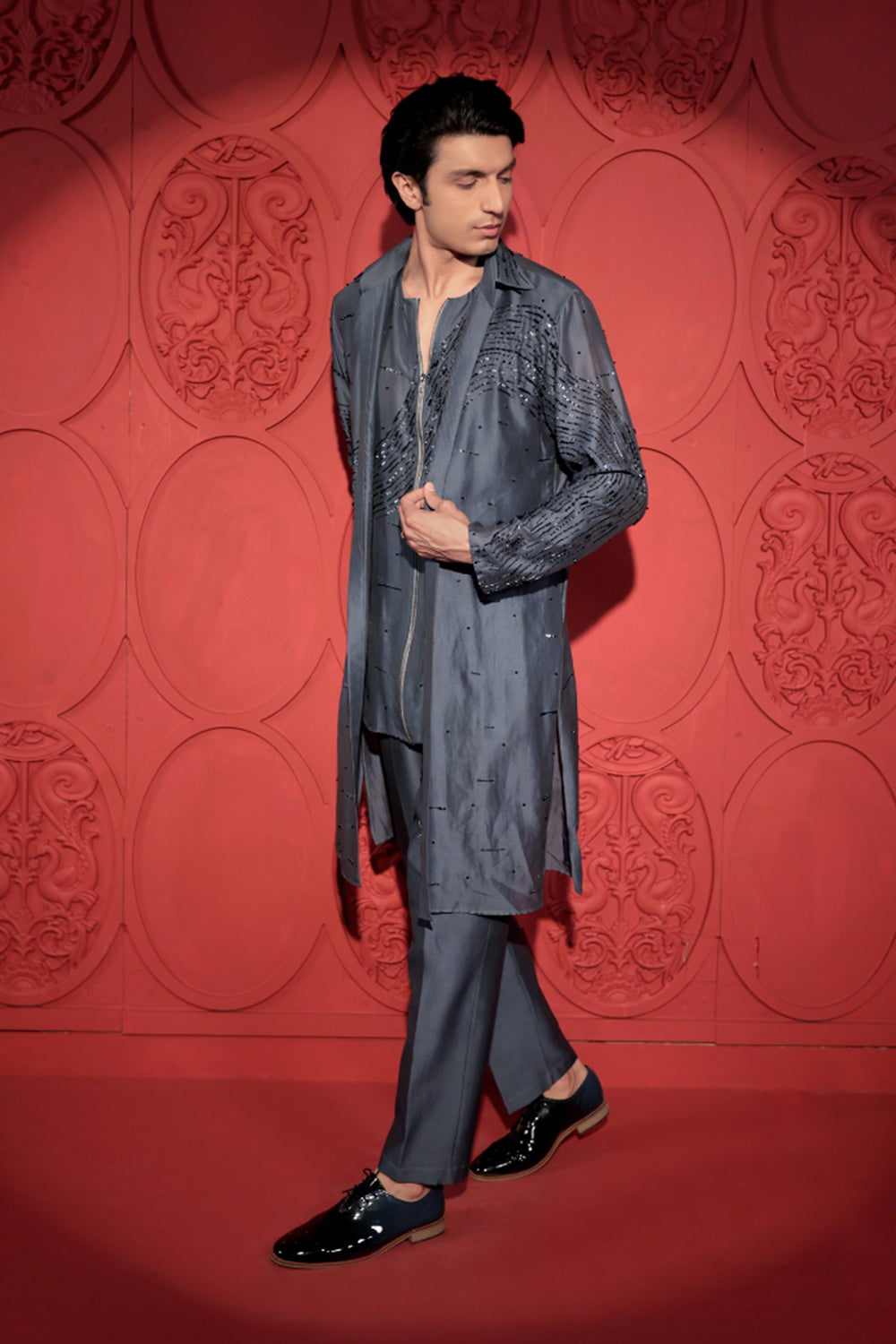 Blue Layered Embroidered Kurta Set