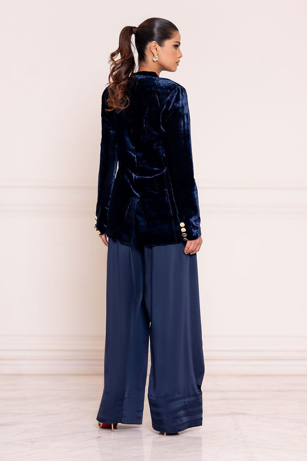 Blue Noir Structured Velvet Farshi Set