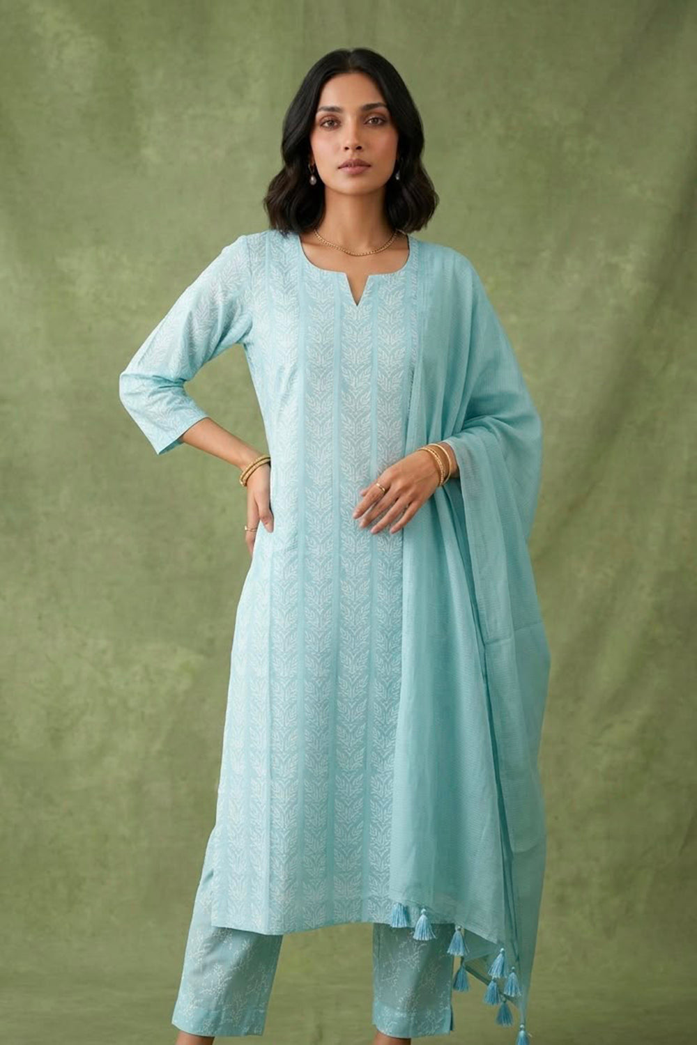 Blue pleated suit set