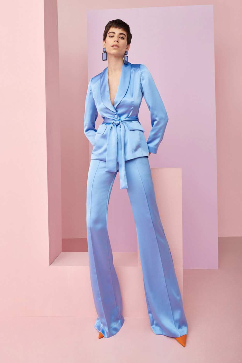Blue Satin Blazer Suit