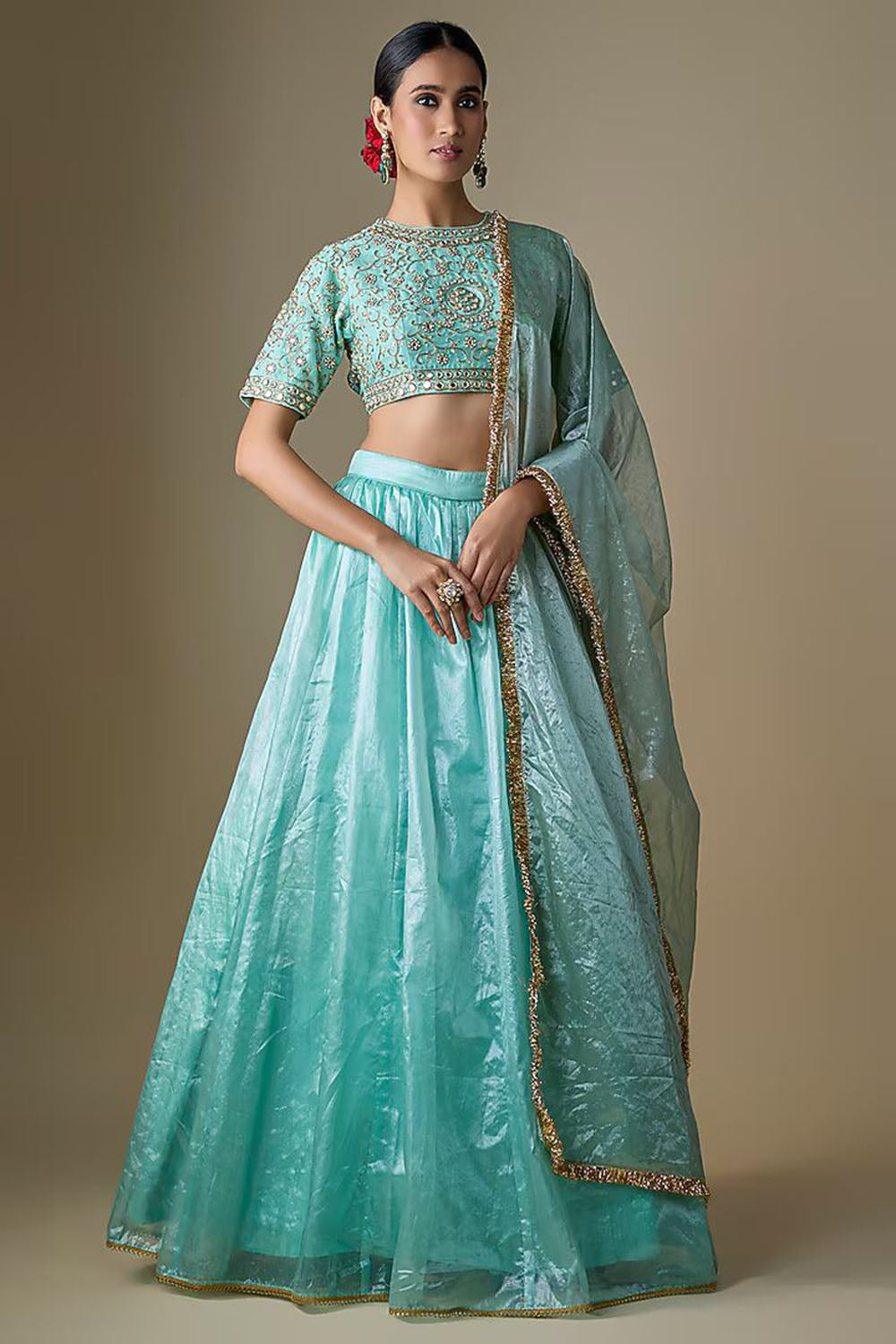 Blue Tissue Dori Embroidered Lehenga Set
