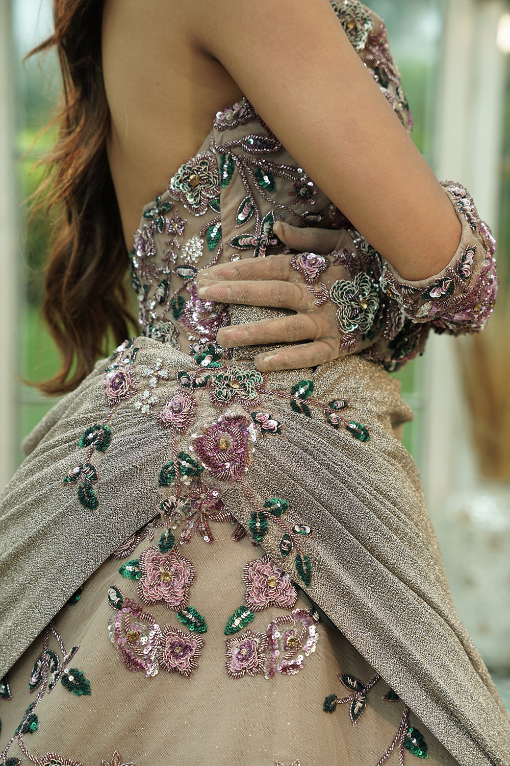 Blush Lavender Embroidered Off-Shoulder Ball Gown with Draped Detail