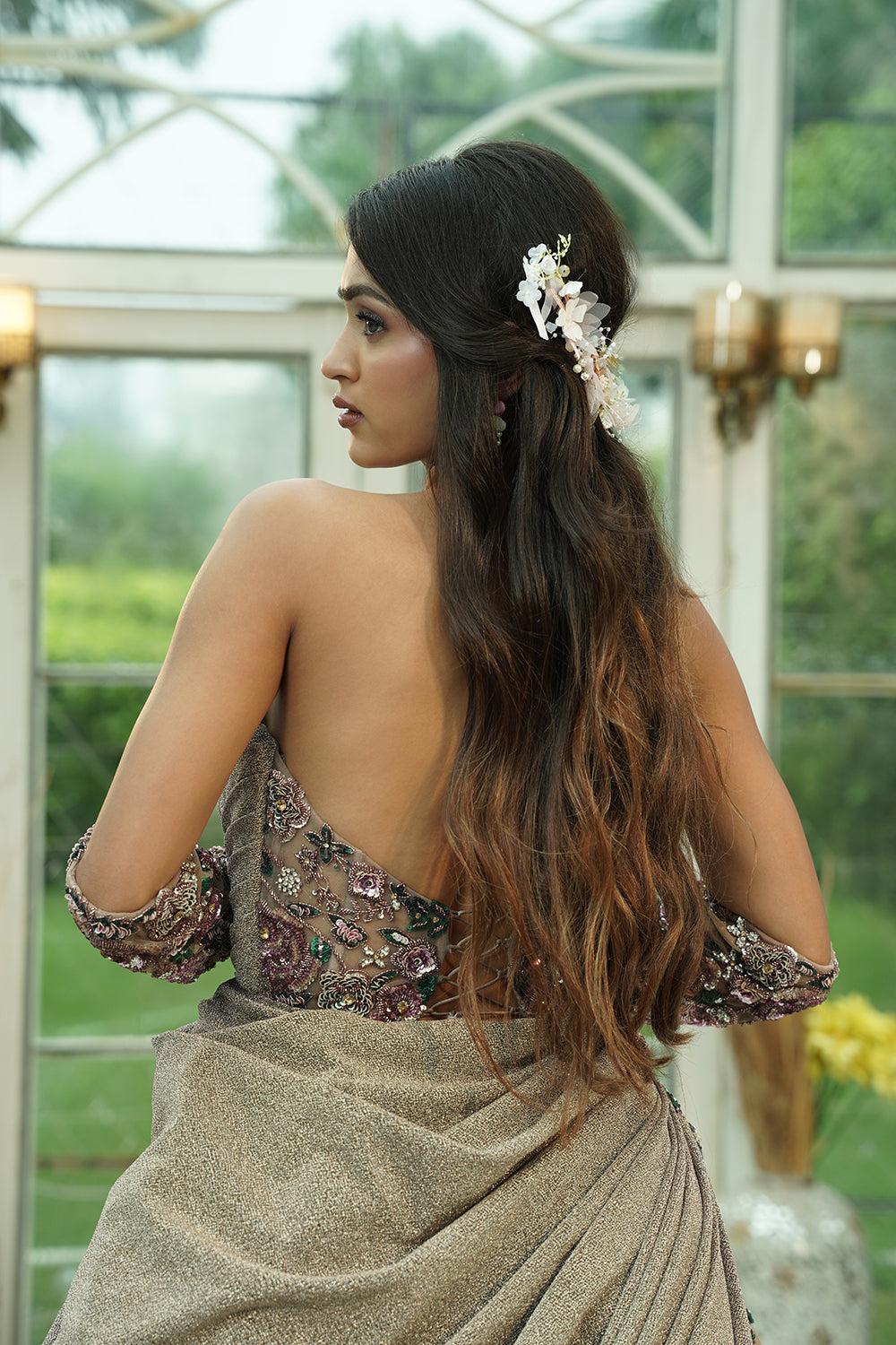 Blush Lavender Embroidered Off-Shoulder Ball Gown with Draped Detail