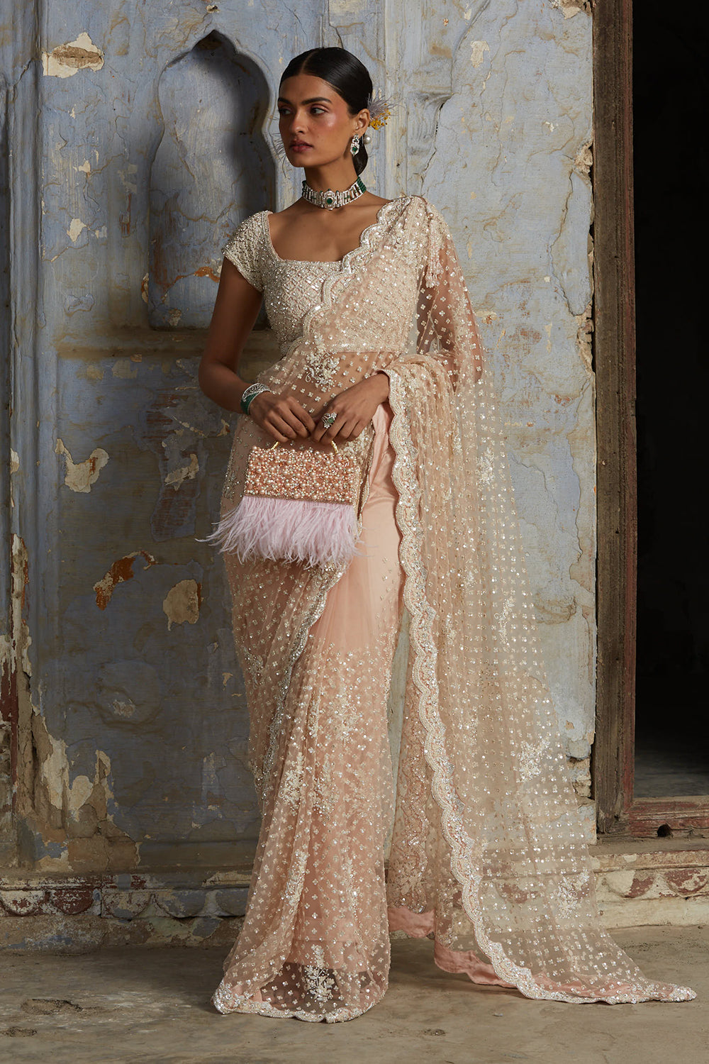 Blush Pink Net Saree