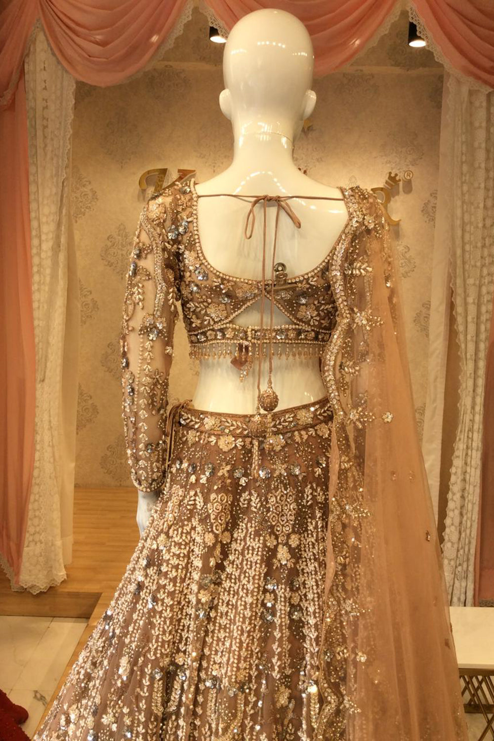 Blush Rose Bridal Lehenga with Heavy Hand-Embroidered Zardozi & Crystal Work