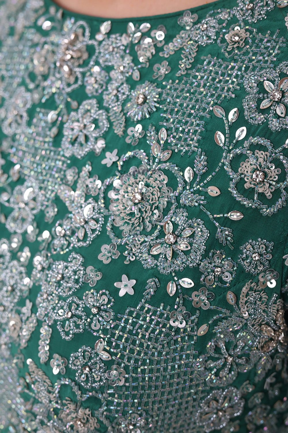 Bottle Green Draped Skirt with Embellised Top Set