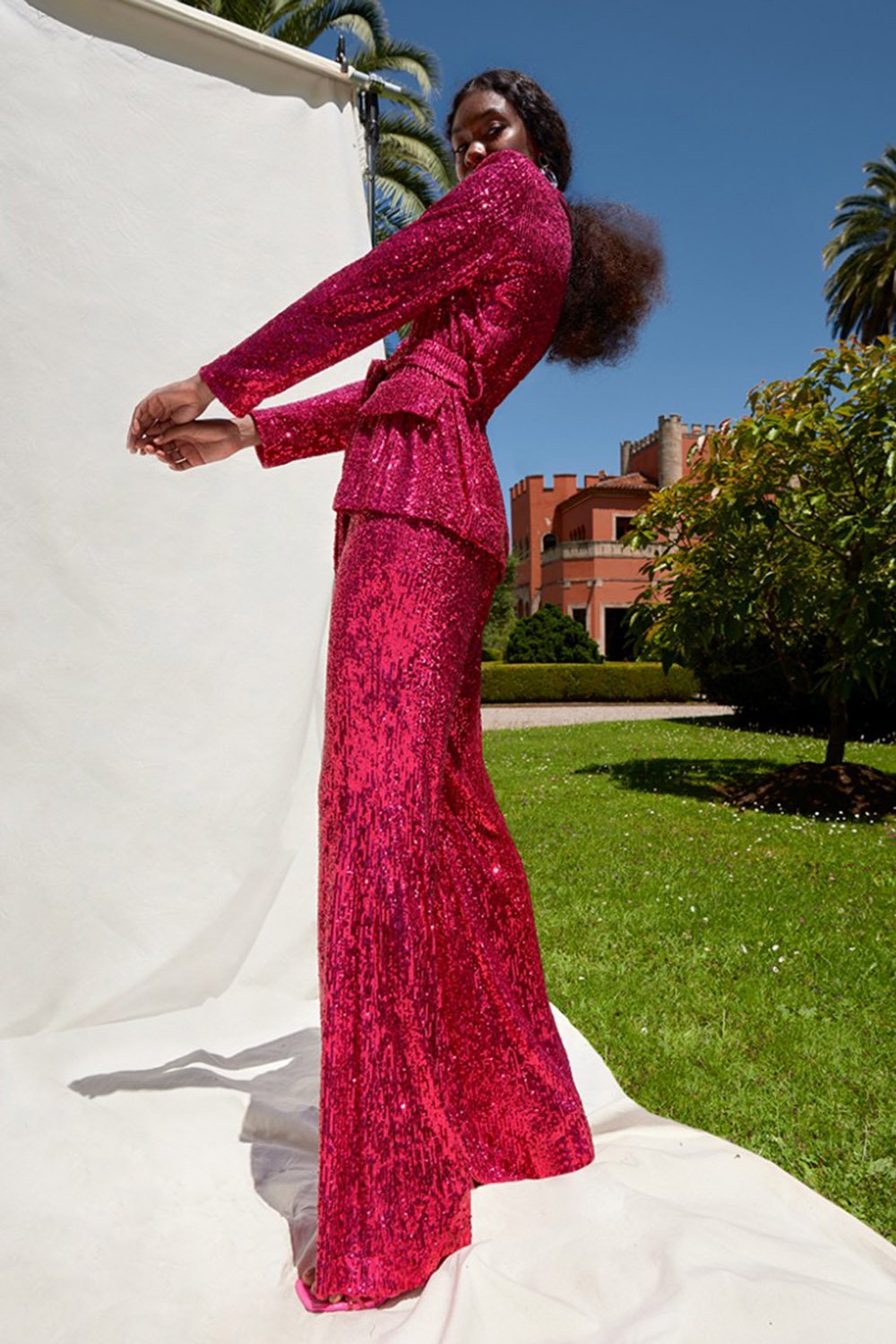 Bright Pink Sequin Blazer Suit
