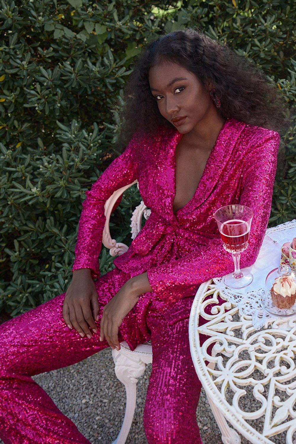 Bright Pink Sequin Blazer Suit