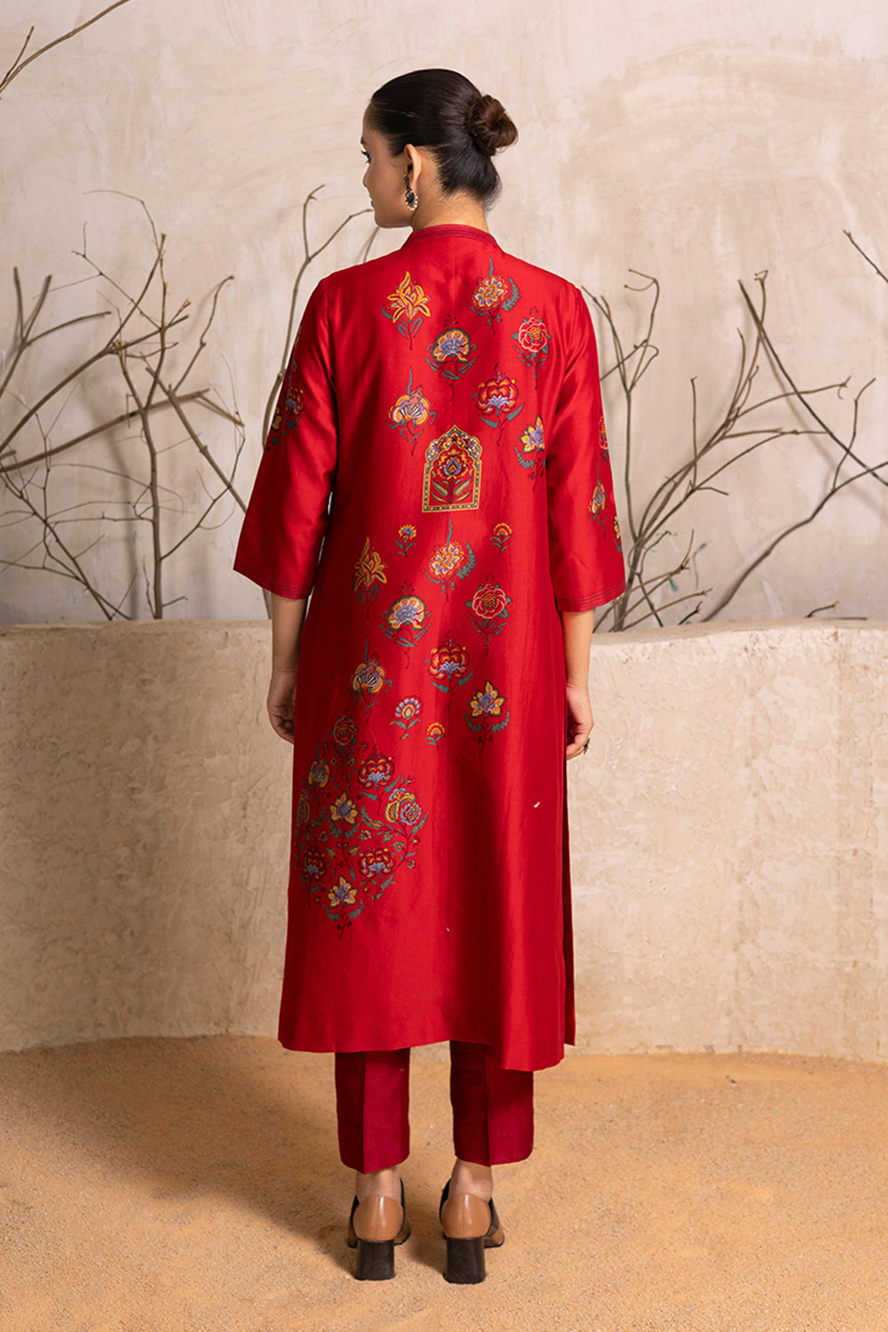 Bright Red Silk Chanderi Printed Tunic