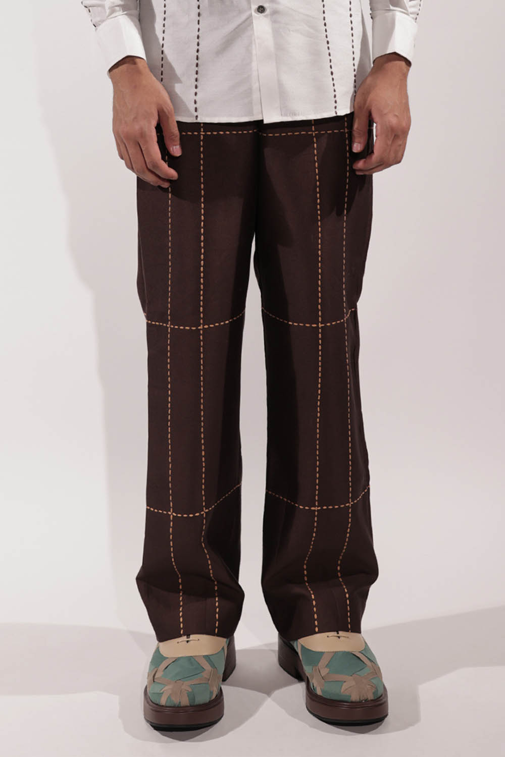 Brown Kantha Cotton-Silk Pants