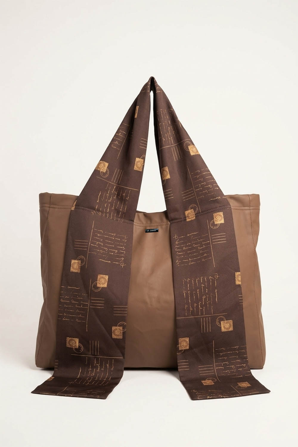 Brown Leatherette Tote with Postcards Print