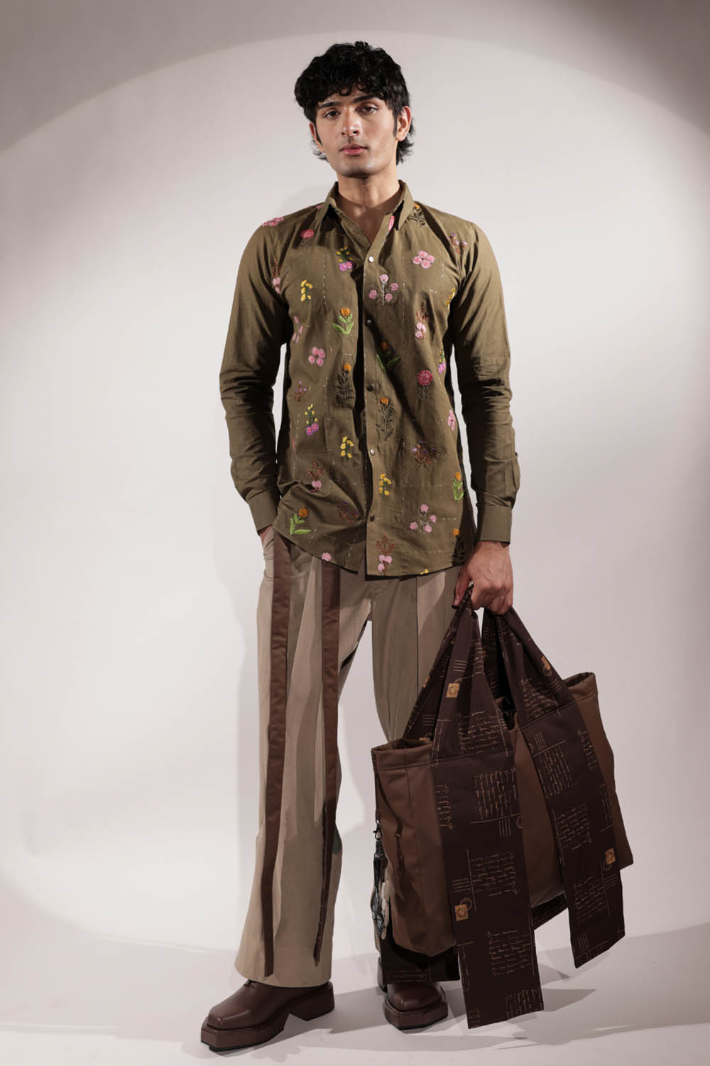 Brown Leatherette Tote with Postcards Print