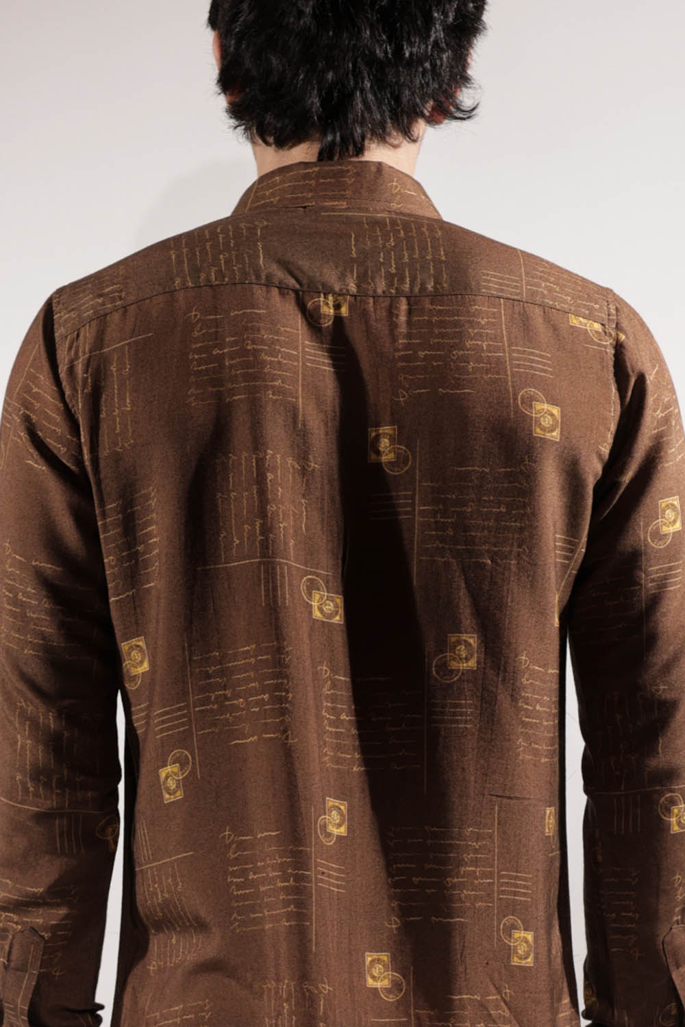 Brown Postcard Print Cotton-Silk Shirt