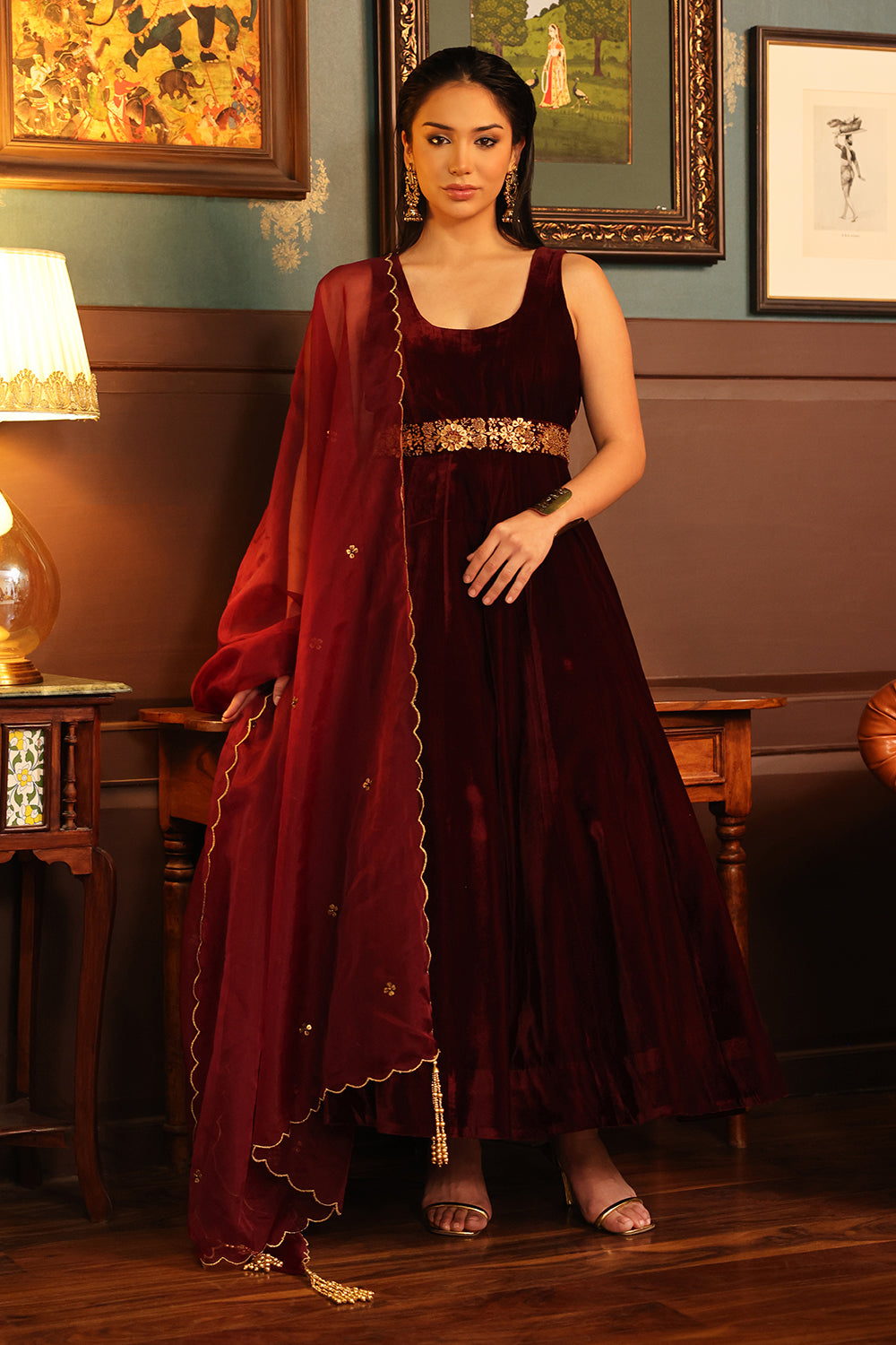 Burgundy Anarkali Set