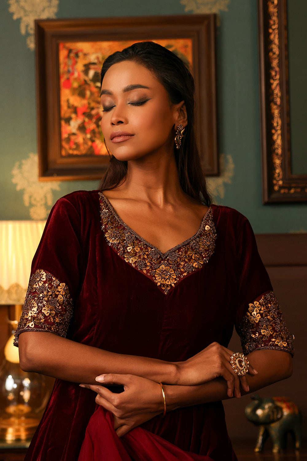 Burgundy Anarkali Set